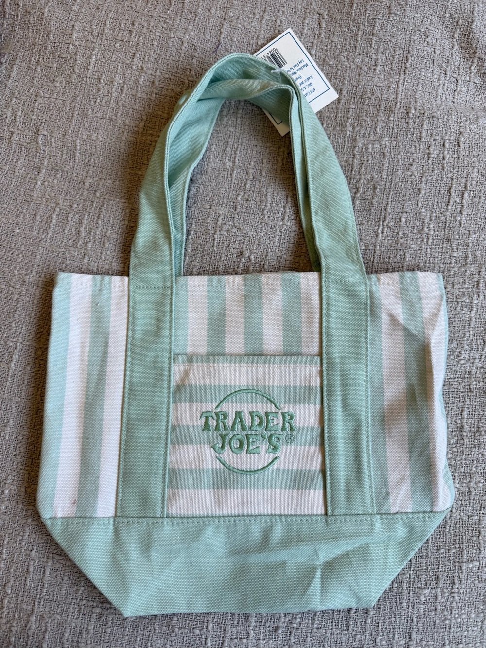 Trader Joe’s Mini Tote Mint Green Stripe Canvas Tote Bag